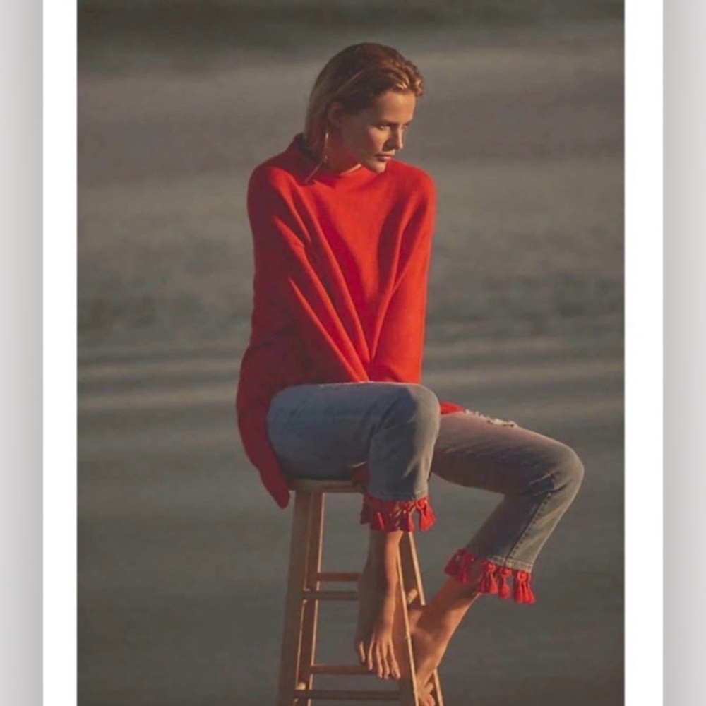 Anthropologie Pilcro and the Letterpress Slim Boyfriend Red Tassel Cropped Jeans - Picture 3 of 12